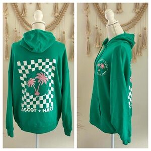 Ascot + Hart green white checkerboard hoodie sweatshirt beach vibes palm tree L